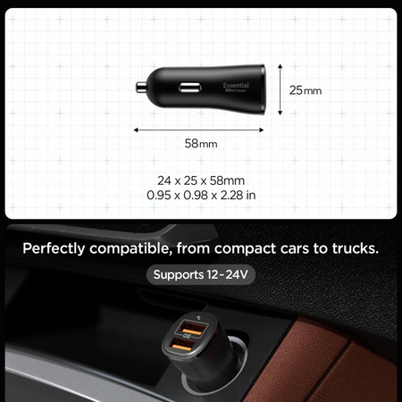 Spigen Essential EV302 - Ładowarka samochodowa 2x USB-A 30W (Czarny) (ACP08700)