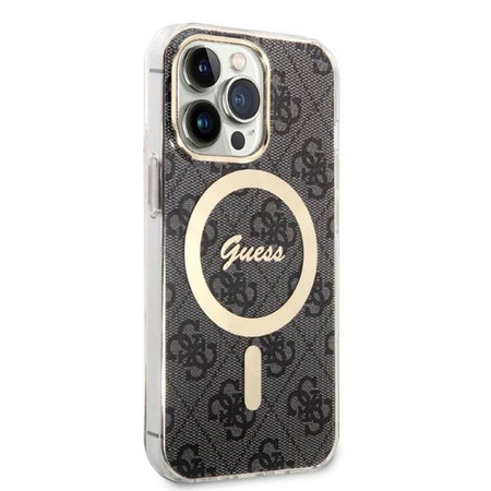 Guess Bundle Pack MagSafe 4G - Zestaw etui + ładowarka MagSafe iPhone 13 Pro Max (czarny/złoty) (GUBPP13XH4EACSK)
