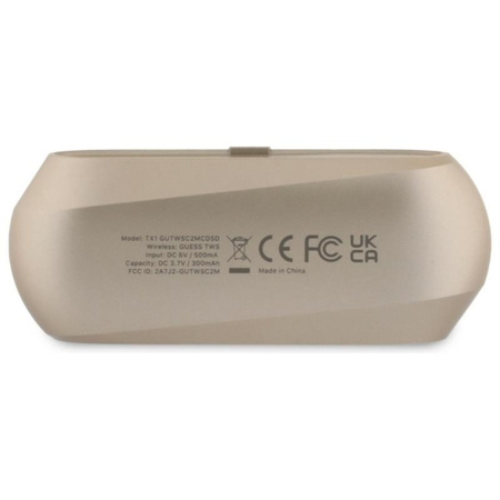 Guess Elongated Metalic Printed Logo - Słuchawki Bluetooth TWS + etui ładujące (złoty) (GUTWSC2MCDSD)