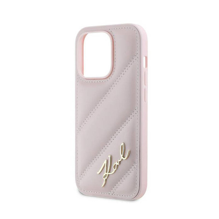 Karl Lagerfeld Diagonal Quilted Script - Etui iPhone 14 Pro Max (różowy) (KLHCP14XPQDSMGP)