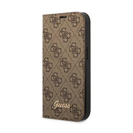 Guess 4G Metal Camera Outline Booktype Case - Etui iPhone 14 Pro Max (brązowy) (GUBKP14XHG4SHW)