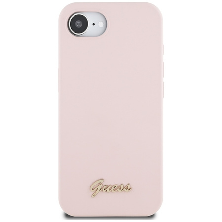 Guess Silicone Script Metal Logo MagSafe - Etui do iPhone 16e (różowy) (GUHMPSE4SMBSLP)