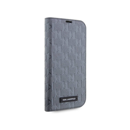 Karl Lagerfeld Booktype Saffiano Monogram - Etui iPhone 14 (Srebrny) (KLBKP14SSAKLHPG)