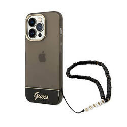 Guess Translucent Pearl Strap - Etui iPhone 14 Pro Max (czarny) (GUHCP14XHGCOHK)