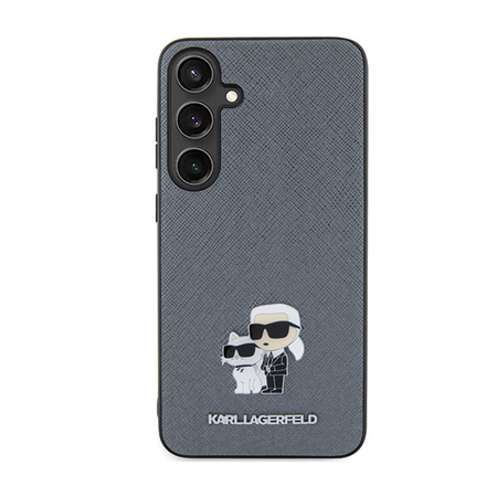 Karl Lagerfeld Saffiano Karl & Choupette Metal Pin - Etui Samsung Galaxy S24 (szary) (KLHCS24SPSAKCMPG)