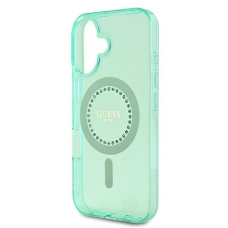 Guess IML Rhinestones MagSafe - Etui iPhone 16 (zielony) (GUHMP16SPFTDTEN)