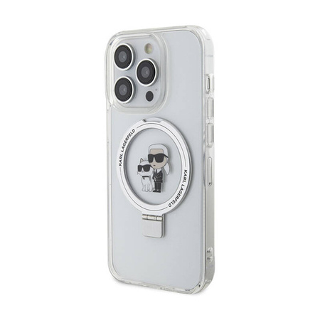 Karl Lagerfeld Ring Stand Karl & Choupette MagSafe - Etui iPhone 14 Pro (biały) (KLHMP14LHMRSKCH)