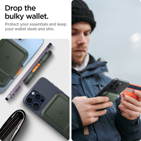 Spigen Lock Fit MagSafe - Portfel magnetyczny (Military Green) (AFA08528)