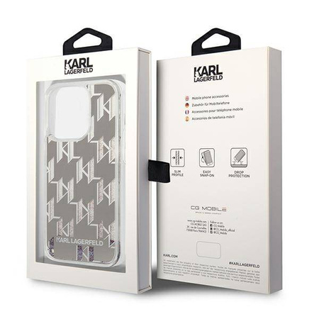 Karl Lagerfeld Monogram Liquid Glitter - Etui iPhone 14 Pro (srebrny) (KLHCP14LLMNMS)