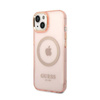 Guess Gold Outline Translucent MagSafe - Etui iPhone 14 Plus (różowy) (GUHMP14MHTCMP)