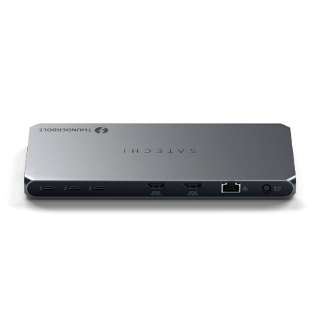 Satechi Thunderbolt 4 Docking Station Stacja dokująca TB4 (3.5mm audio in/out, czytnik kart SD 4.0/UHS-II, 2x USB-A 3.2, 2x HDMI 2.0 DisplayLink, 1x Ethernet, 3x TB4 downstream, DC/21V - zasilacz 180 W w zestawie, 96W space gray ST-DT4MDM-EU
