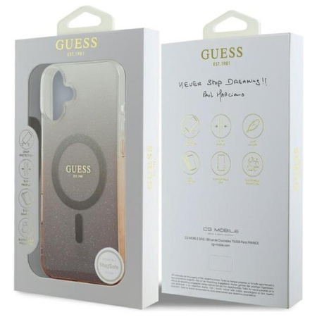 Guess IML Glitter Gradient MagSafe - Etui iPhone 16 (brązowy) (GUHMP16SHGRCELW)