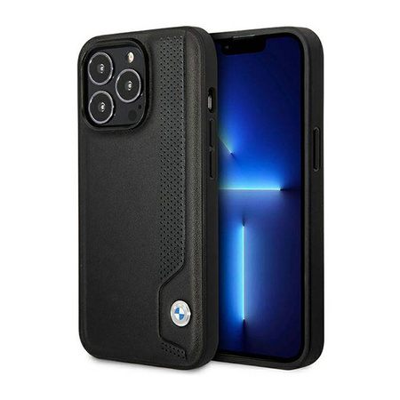 BMW Leather Blue Dots - Etui iPhone 14 Pro (czarny) (BMHCP14L22RBDK)