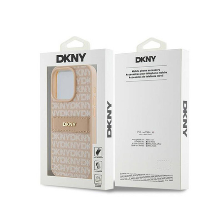 DKNY Leather Mono Stripe & Metal Logo - Etui iPhone 15 Pro (różowy) (DKHCP15LPRTHSLP)