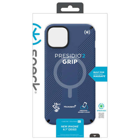 Speck Presidio2 Grip MagSafe - Antypoślizgowe etui iPhone 14 Plus (Coastal Blue / Black / White) (150117-9974)
