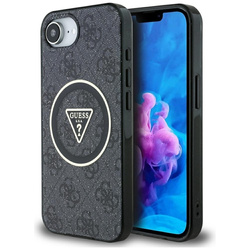 Guess IML Metal Glitter 4G Circle Triangle MagSafe - Etui do iPhone 16e (czarny) (GUHMPSE4HG4PRTGK)