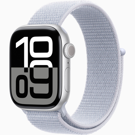 Apple Watch Series 10 GPS + Cellular 42mm Koperta z aluminium w kolorze srebrnym, opaska sportowa w kolorze błękitnego obłoku (MWX53ET/A)