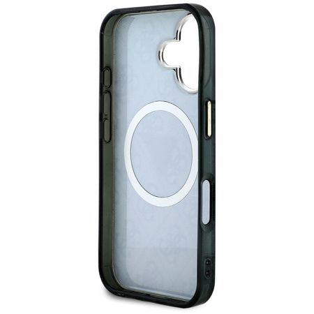 Guess IML Metal Glitter 4G Circle Triangle MagSafe - Etui do iPhone 16 (czarny) (GUHMP16SHG4PRTGK)