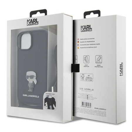 Karl Lagerfeld Crossbody Saffiano Monogram Ikonik Metal Pin - Etui iPhone 15 (czarny) (KLHCP15SSASKNPSK)