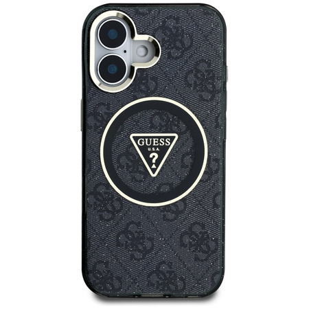 Guess IML Metal Glitter 4G Circle Triangle MagSafe - Etui do iPhone 16 (czarny) (GUHMP16SHG4PRTGK)