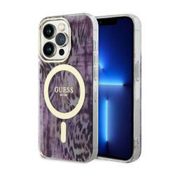 Guess Leopard MagSafe - Etui iPhone 14 Pro Max (Różowy) (GUHMP14XHLEOPWP)