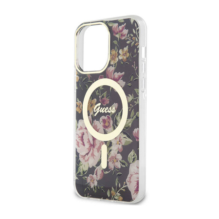 Guess Flower MagSafe - Etui iPhone 14 Pro Max (Czarny) (GUHMP14XHCFWSK)