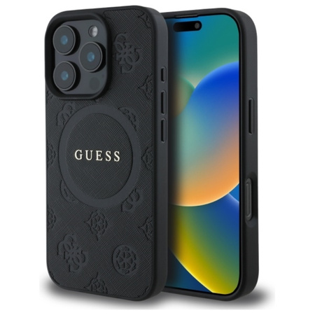 Guess Saffiano Peony Classic Logo MagSafe - Etui iPhone 16 Pro (czarny) (GUHMP16LPSAPSMEK)