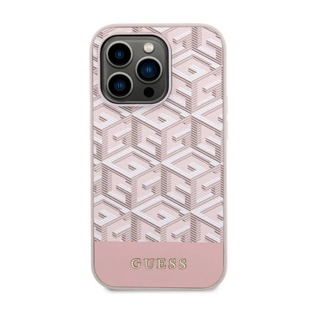 Guess GCube Stripes MagSafe - Etui iPhone 14 Pro (Różowy) (GUHMP14LHGCFSEP)