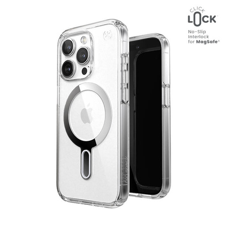 Speck Presidio Perfect-Clear ClickLock & Magsafe - Etui iPhone 15 Pro (Clear / Chrome Finish / Serene Silver) (150449-3199)