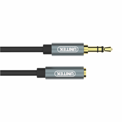 Unitek Kabel Przewód Przejściówka miniJack 3,5mm (M)- 3,5mm (F) 1m Czarny/Szary(Y-C932ABK)