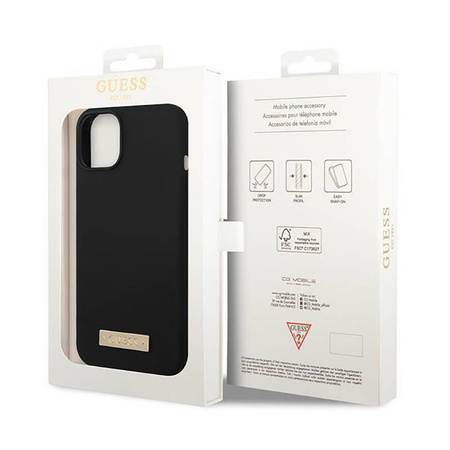 Guess Silicone Logo Plate MagSafe - Etui iPhone 14 Plus (czarny) (GUHMP14MSBPLK)