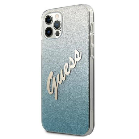 Guess Glitter Gradient Script - Etui iPhone 12 Pro Max (niebieski) (GUHCP12LPCUGLSBL)