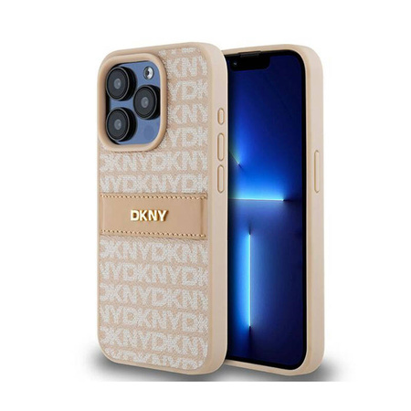 DKNY Leather Mono Stripe & Metal Logo - Etui iPhone 15 Pro (różowy) (DKHCP15LPRTHSLP)