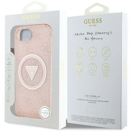 Guess IML Metal Glitter 4G Circle Triangle MagSafe - Etui do iPhone 16e (różowy) (GUHMPSE4HG4PRTGP)