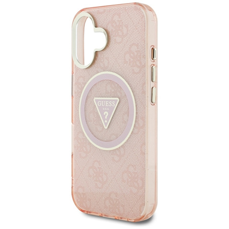 Guess IML Metal Glitter 4G Circle Triangle MagSafe - Etui do iPhone 16 (różowy) (GUHMP16SHG4PRTGP)