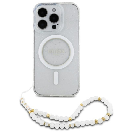 Guess IML Glitter With Pearl Strap MagSafe - Etui iPhone 16 Pro (przezroczysty) (GUHMP16LHGCRELST)