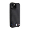 BMW Leather Carbon Blue Line - Etui iPhone 15 (czarny) (BMHCP15S22NBCK)