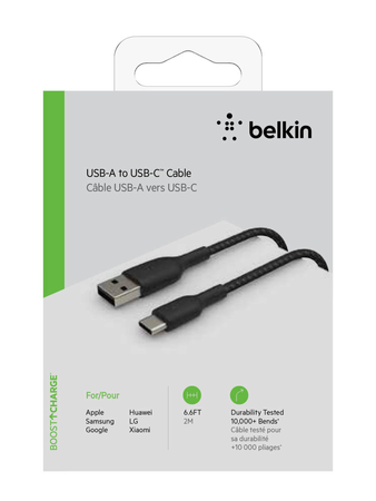 Belkin kabel pleciony USB-C/USB-A M/M 2M - czarny (CAB002BT2MBK)