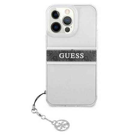 Guess 4G Stripe Grey Charm - Etui iPhone 13 Pro (przezroczysty) (GUHCP13LKB4GGR)