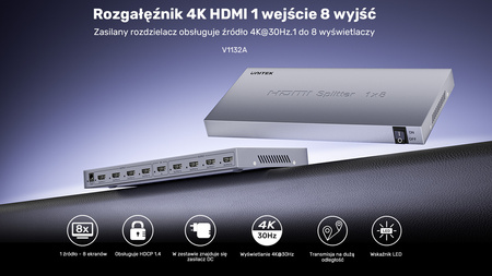 Unitek Rozgałęźnik sygnału HDMI 1 IN-8 OUT 4K (V1132A01-EU)