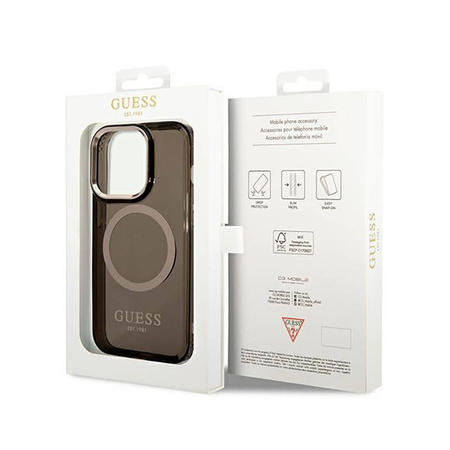 Guess Gold Outline Translucent MagSafe - Etui iPhone 14 Pro (czarny) (GUHMP14LHTCMK)
