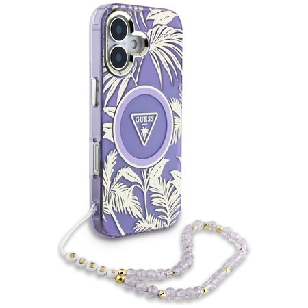 Guess Palm Trees Triangle Pearl Strap MagSafe - Etui do iPhone 16 (fioletowy) (GUHMP16SHPCTPLSU)