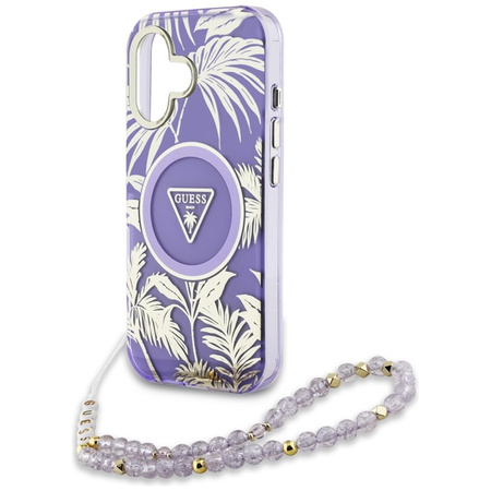 Guess Palm Trees Triangle Pearl Strap MagSafe - Etui do iPhone 16 (fioletowy) (GUHMP16SHPCTPLSU)
