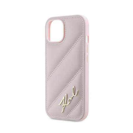 Karl Lagerfeld Diagonal Quilted Script - Etui iPhone 15 / 14 / 13 (różowy) (KLHCP15SPQDSMGP)