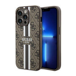 Guess 4G Printed Stripes MagSafe - Etui iPhone 14 Pro (Brązowy) (GUHMP14LP4RPSW)