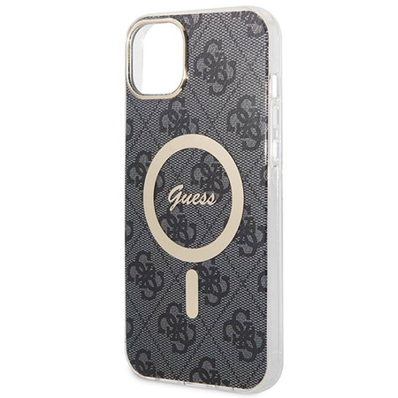 Guess Bundle Pack MagSafe 4G - Zestaw etui + ładowarka MagSafe iPhone 14 (czarny/złoty) (GUBPP14SH4EACSK)