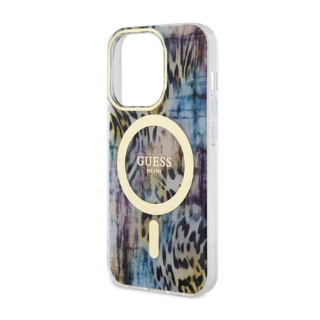 Guess Leopard MagSafe - Etui iPhone 14 Pro Max (Niebieski) (GUHMP14XHLEOPWB)