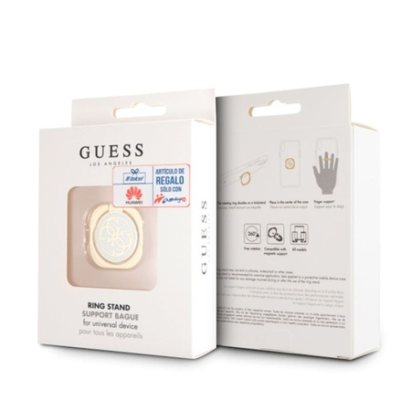 Guess Metal Ring Stand 4G - Magnetyczny uchwyt na palec do telefonu z funkcją standu (złoty/biały) (GURSEQGWH)