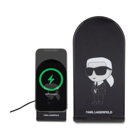 Karl Lagerfeld Ikonik MagSafe - Składana ładowarka indukcyjna 2w1 z MagSafe do iPhone i AirPods 15W (czarny) (KLDCRFALKINK)