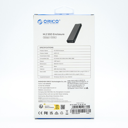Orico Obudowa na dysk M.2 NVMe SSD 10Gbps USB-C (M2PV-C3-BK-BP-HW)